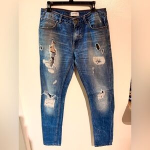 Zara Men Distressed Slim Straight  Premium Denim Jeans size US 32